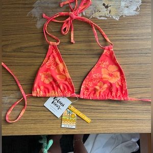 Kulani kinis bright orange hibiscus print triangle bikini top